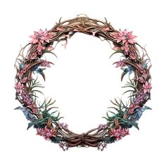 a wreath made out of branches and flowers