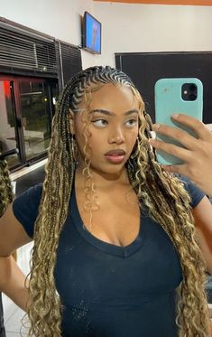 Black And Blonde Fulani Braids, Blonde Fulani Braids With Curls, Blond Fulani Braids, Honey Blonde Cornrows, Blonde Fulani Braids, Blonde Cornrows, Real Hairstyles, Cornrows With Box Braids, Hair Color For Brown Skin