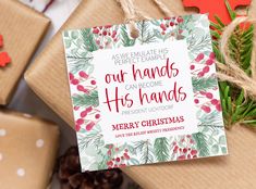 a christmas card with the words our hands can become hos hands