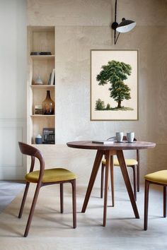 two chairs and a table in a room