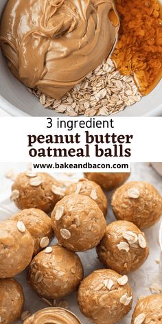 peanut butter oatmeal balls are in a bowl and on top of the other