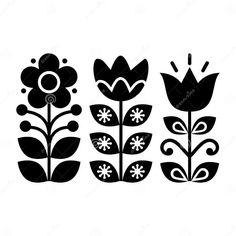 black and white flower silhouettes on a white background stock photo - image 34987