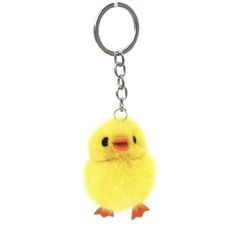 a small yellow chick keychain hanging from a metal ring