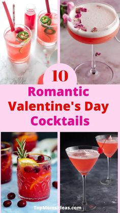 romantic valentine's day cocktails with text overlay