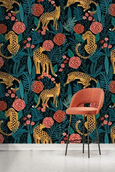 Tiger and Roses Garden Wallpaper / Peel and Stick Wallpaper Removable Wallpaper Home Decor Wall Art Wall Decor Room Decor - D155 Eclectic Wallpaper, William Sonoma, Thick Wallpaper, Roses Garden, Garden Wallpaper, Wallpaper Home Decor, Commercial Wallpaper, Wallpaper Peel And Stick, Wallpaper Removable