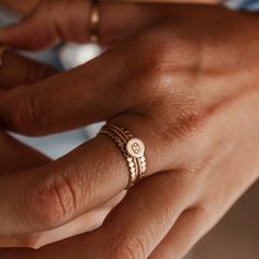 Our prettiest little glimmering stacking band, the Pippa Disc Stacking Ring is one to add to your digit set. We absolutely love wearing this in a beautiful dainty stack. These rings are handmade just for you and available in Gold Fill or Sterling Silver. As they are handmade, each one is unique. You may notice the tiny join where your ring has been soldered. Everyday Gold Stackable Initial Ring, Gold Stackable Initial Ring For Everyday, Adjustable Stackable Initial Ring For Everyday, Adjustable Stackable Initial Ring, Dainty Initial Ring With Round Band, Dainty Rose Gold Initial Ring For Everyday, Dainty Adjustable Yellow Gold Initial Ring, Dainty Adjustable Stackable Rings For Everyday, Dainty Stacked Rings As A Gift