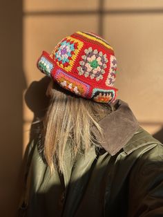 Crochet Granny Square Hat, Granny Square Hat, Summer Bucket Hat, Colorful Hat, Festival Hat, Crochet Granny Square, Hat Handmade, Vintage Hat, Summer Bucket