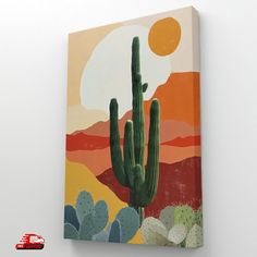 a painting of a cactus in the desert