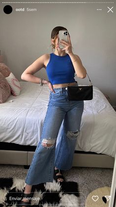 Summer Outfits Thick Thighs, Outfits Con Azul, Looks Jeans, Ladies Pants, Casual College Outfits, Look Retro, Casual Day Outfits, Classy Work Outfits, Easy Trendy Outfits