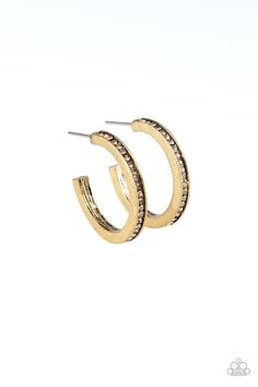 A dainty brass hoop is encrusted in golden topaz rhinestones for a classic look. Earring attaches to a standard post fitting. Hoop measures 1" in diameter. Sold as one pair of hoop earrings. P5HO-BRXX-056XX Paparazzi Accessories Jewelry, Dainty Hoop Earrings, Brass Hoop Earrings, Chic Necklace, Brass Hoops, Paparazzi Accessories, White Rhinestone, Inspired Jewelry, Handcrafted Earrings