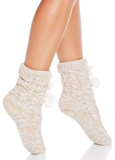 UGG Pompom Fleece-Lined Socks Pom Pom Socks, Ugg Socks, Tall Boot Socks, Cable Knit Socks, Pom Pom Shorts, Knitted Leg Warmers, Tall Socks, Ugg Accessories, Fleece Socks