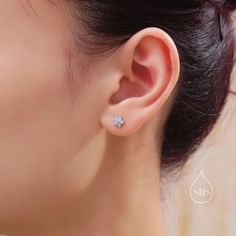 Tiny Opal Blue CZ Flower Stud Earrings in Sterling Silver, Silver or Gold, Blue CZ Flower Stud Earrings, Forget Me Not Flower Earrings - Etsy Flower Earrings Gold, Forget Me Not Flower, Silver Flower Earrings, Thick And Fit, Flat Back Earrings, Flower Stud Earrings, Gold Flats, Flower Stud, Silver Butterfly