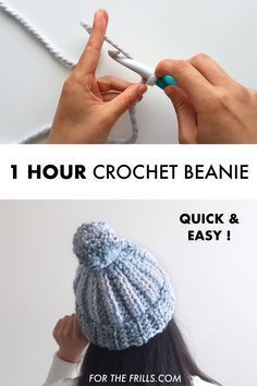 the instructions to crochet beanie for beginners are shown in two different pictures