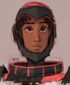 a drawing of a person wearing a helmet