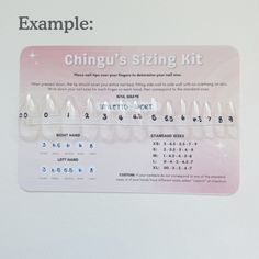 The APRES Gel-X Tips used in all Chingu 11 press-on nails makes this sizing kit an essential tool in achieving the perfect fit. Confidently determine your ideal size before ordering Chingu 11 Studio nail sets. The kit includes every size nail tip in your preferred shape, a space to note your size, and a sizing chart for easy reference. It corresponds with Chingu 11 Studio's standardized sizes (XS, S, M, L, XL) listed in the accompanying chart. Press On Nails Size Chart, Press On Nail Sizing Chart, Pic Tips, Easy Reference, Nail Tip, Nail Sets, Nail Bed, Nail Sizes, Nail Kit