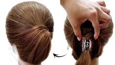 Make A Bun With Short Hair, Diy Buns For Medium Hair, Wedding Styles Short Hair, How To Chignon Bun Short Hair, Bun Style For Short Hair, Chignon Short Hair Tutorial, Diy Chignon Medium Hair, Low Bun With Headband, Hair Clip Bun Tutorial