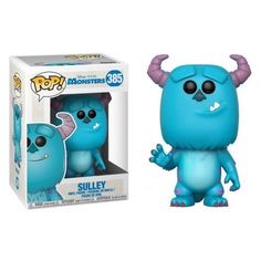 a pop vinyl figure in a box with an image of the character sulley on it