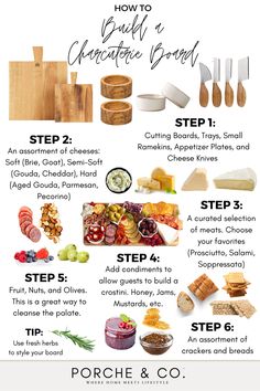 how to build a cheese board with pictures and instructions on the bottom right hand corner