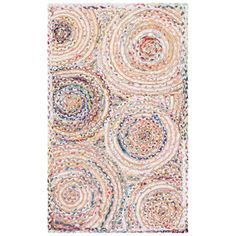 an area rug with many circles on the front and back of it, in multicolors