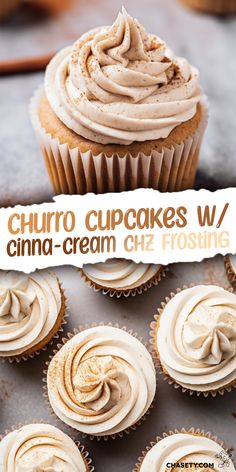 cupcakes with white frosting and cinnamon on top