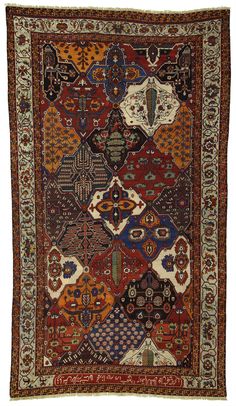 Antique Persian Bakhtiari Carpet 7'5"x 12'8" Persian Rug Motifs, Irani Carpet, Persian Carpet Photography, Iranian Silk Carpet, Hotel Carpet, Antique Persian Carpet, Red Carpet Runner