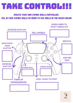 Visual to help students identify and remember their coping skills. Can be used as follow-up activity for circles of control lesson. Video Game Activities For Kids, Counseling Interventions, Kids Therapy, Counseling Games, Coping Skills Activities, Therapy Activity, Counseling Kids, Therapy Games