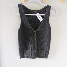 Nwt Brandy Melville Grey Button Vest From Pacsun Brandy Hoodie, Brandy Melville Hoodie, Brandy Melville Top, Button Vest, Cropped Zip Up, Grey Vest, Black Crewneck, Brandy Melville Tops, Crew Sweatshirts