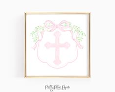 a pink and green cross on a white background