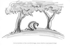 an elephant is sitting under a tree in the middle of a cartoon drawing by person