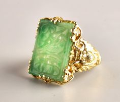 Jade Ring, 18k Yellow Gold Ring, Green Jade, Yellow Gold Ring, Jade Green, Yellow Gold Rings, Costume Jewelry, Gold Ring, Jade