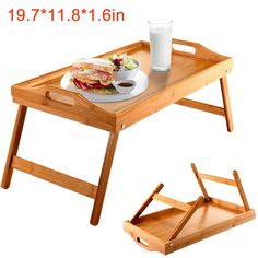 a wooden tray with a sandwich and drink on it