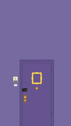 a purple door with a yellow frame on it