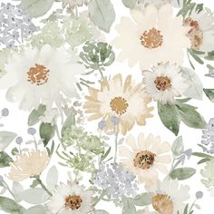 watercolor flowers and leaves on a white background