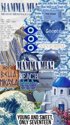 a collage of various images with words and pictures on the same page, including an ocean theme