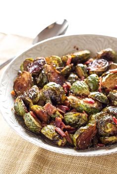 brussel sprouts with bacon in a bowl