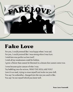 the fake love poem is shown in black and white, with an image of two people