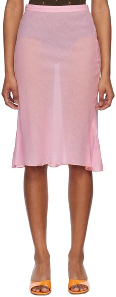 Semi-sheer plain-woven cotton skirt. Lettuce edge at flared hem. Supplier color: Pink Pink Stretch Feminine Skirt, Stretch Pink Cotton Skirt, Non-stretch Long Pink Skirt, Pink Relaxed Mini Skirt With Gathered Detail, Pink 4-way Stretch Skirt, Jersey Skirt, Mid Length Skirts, Cotton Skirt, Woven Cotton