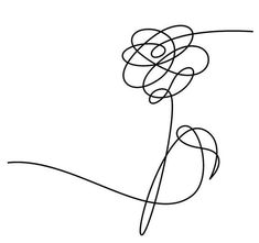 a black and white drawing of a single flower on a thin line, with the word love written in cursive writing