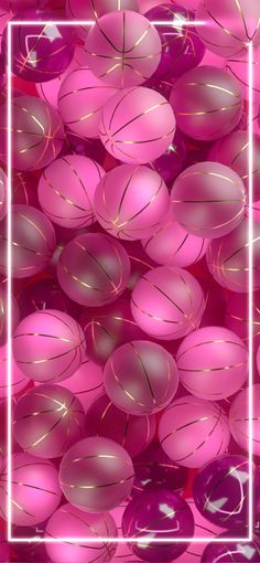 a bunch of pink balls in a square frame on top of a purple background with white lines