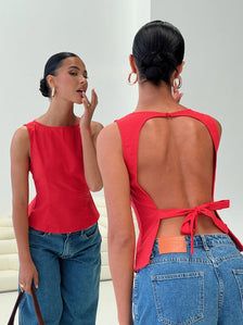 Lilitina Top Red Open Back Linen Top, Backless Linen Top, Halter Summer Top, Open Back Knit Top Pattern, Linen Summer Tops, Simple Summer Tops To Sew, Summer Shirt Sewing Patterns, Red Top Summer Outfit, Silk Top Sewing Pattern