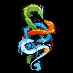 the letter s is made up of two colorful dragon's heads and tail tails