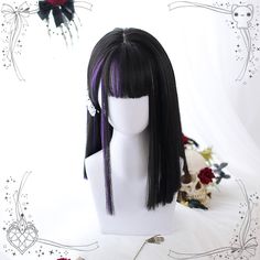 Accessories not included. Wig Material Wig Length(cm)(inch) Max Heat Temperature(F)(C) High Temperature Synthetic 35-40/13.77-15.74 180*F/82*C Purple Hair Highlights, Kawaii Wigs, Purple Wig, Anime Wigs, Cosplay Hair, Kawaii Hairstyles, Peinados Fáciles Para Cabello Corto, Sisterlocks, Anime Hair