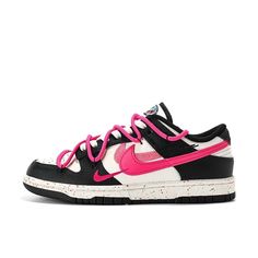 Custom Dunk Extra Lace Dark Pink Swoosh Shadow Black White – DEERSING Foam Pink Dunks, Hot Pink Nikes, Pink Off White Shoes, Popular Shoes 2024, Shoes To Get, Pink And Black Boots, Black And Pink Shoes, Custom Dunks, Shoes Under 200