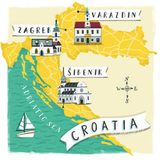 an illustrated map of croatia with the capital and major cities