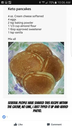 some pancakes on a plate with instructions for how to make them