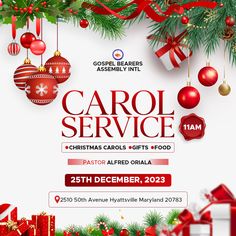 an advertisement for carol service christmas carols and gifts