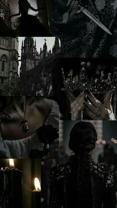 a collage of different scenes from the movie dark shadows, with one woman holding a knife