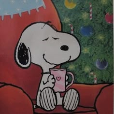 a painting of a dog holding a coffee cup