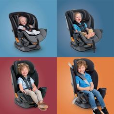 four different pictures of a child in a car seat