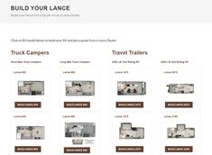 the website for travel trailers is displayed in this screenshote image, which shows several different types of campers